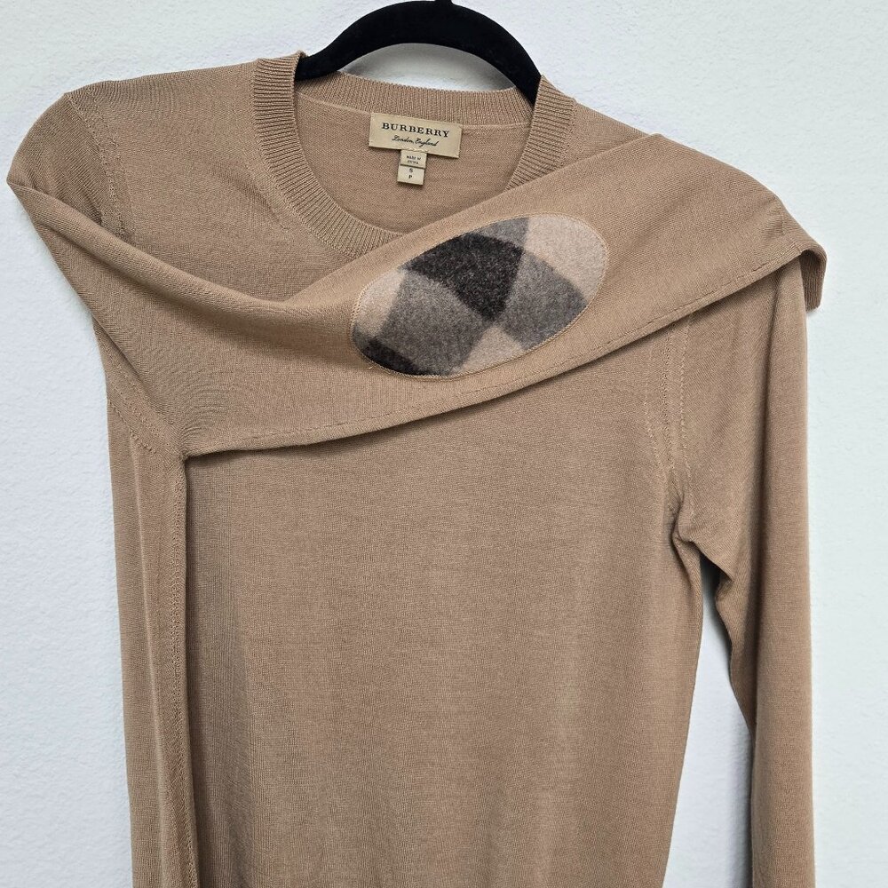 Women's Burberry Crewneck Sweater with Plaid Elbow Patches